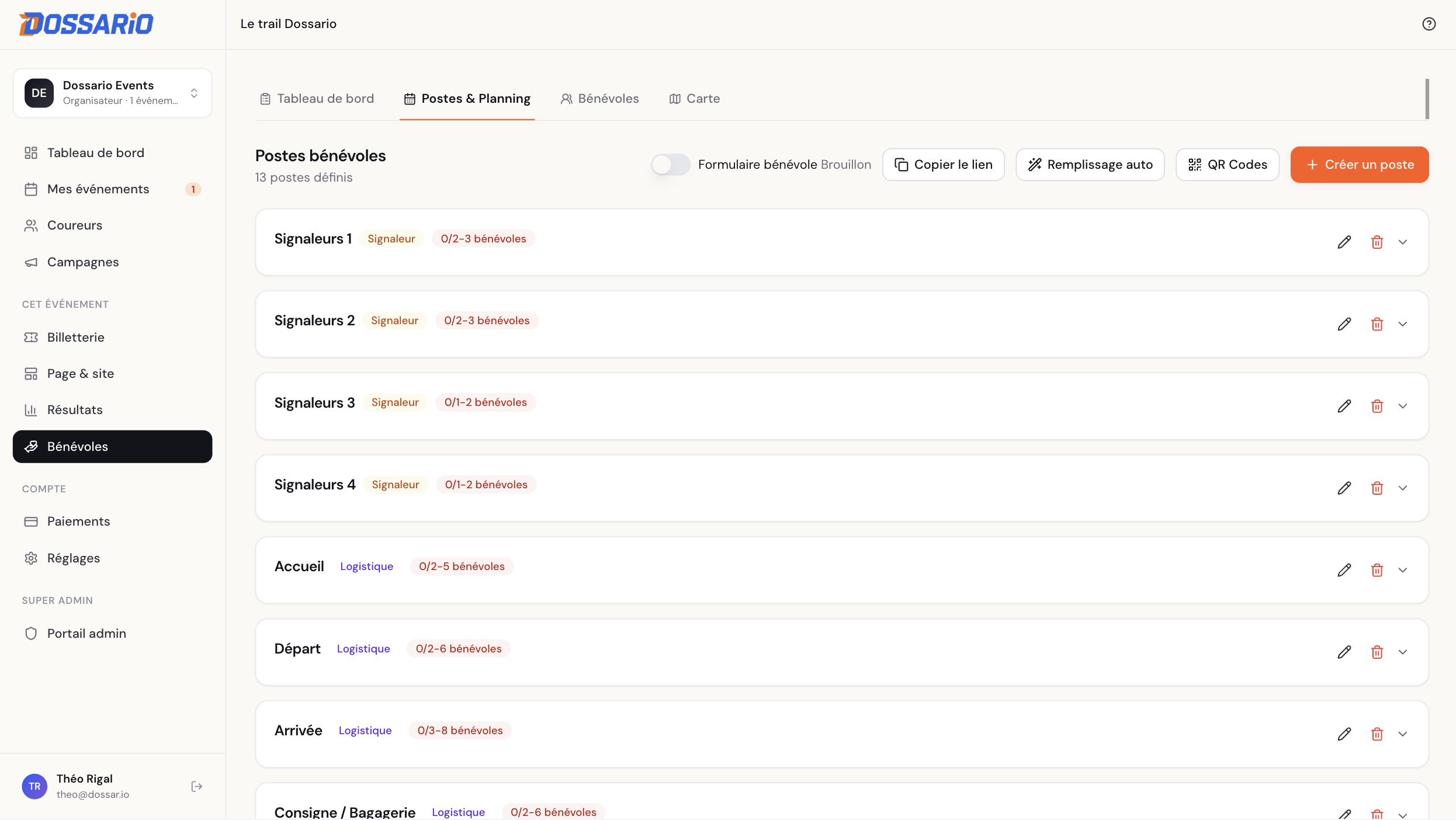Header de l'onglet Postes & Planning avec le Switch de publication