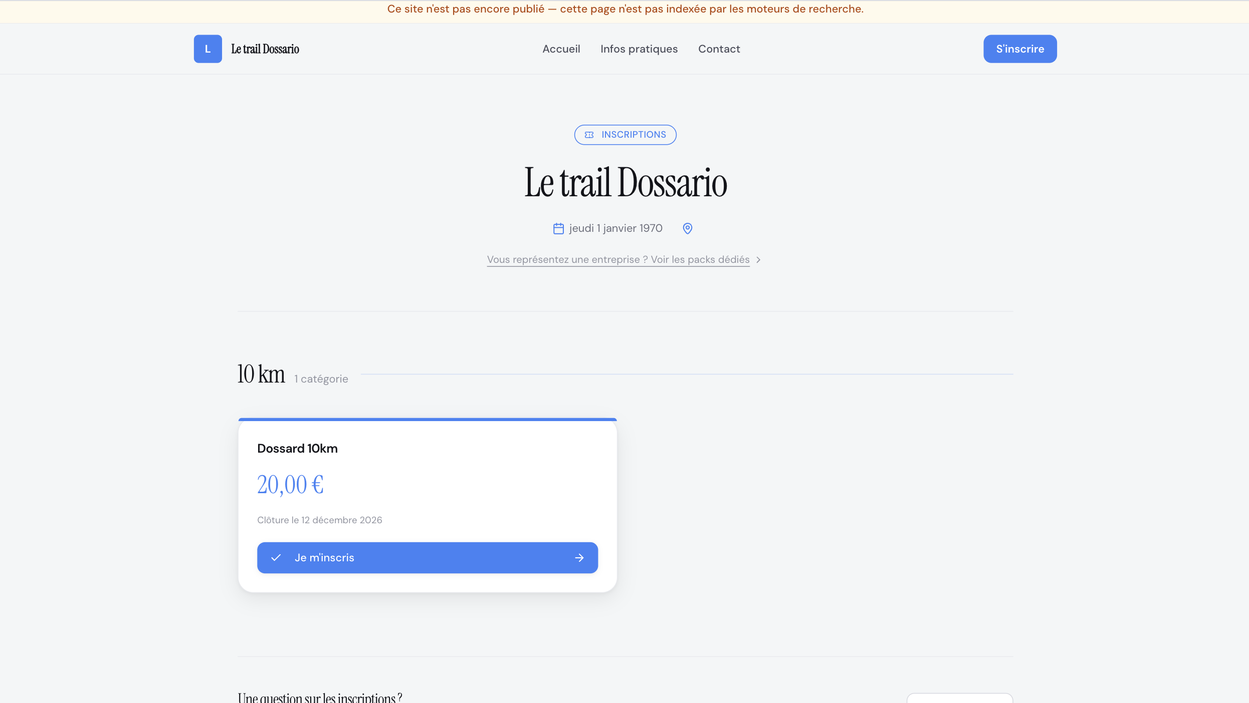 Page publique de l'événement avec le ticket affiché